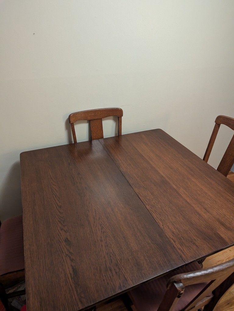 Vintage Wood Dining Table & Chairs Set