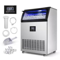 24 in. 300 lbs. Per Day Ice Maker in Silver 7,800 + Ice Cube Daily with Internal Blue LED Lighting and Adjustable Height
