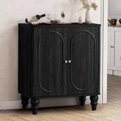 Fluted Storage Cabinet, Modern Credenza Wooden Accent Sideboard Buffet Cabinet with Adjustable Shelves and Solid Wood Legs, Console Table for Kitchen