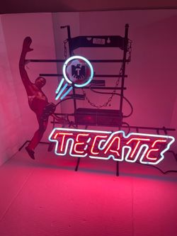 Vintage Tecate Mexican Beer Neon Lighted Sign Soccer Theme