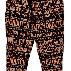 Von Dutch Men's All Over Monogram Print Jogger Sweatpants Size 2XL Black/Orange