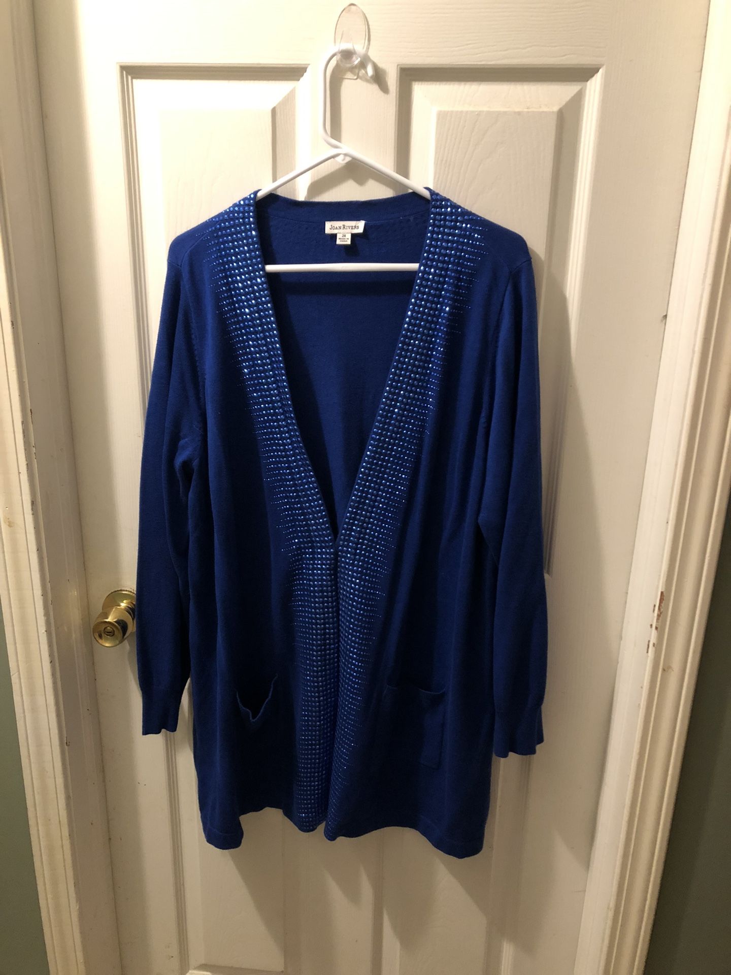 Joan Rivers 2X Royal Blue Cárdigan With Studded Rhinestones Good Condition Great For Holidays