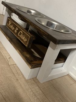 Custom Doggy Wooden Stand W Bowls Single/Double