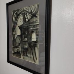 VINTAGE WALL ART - ORVILLE CARROLL LITHOGRAPH - BUILDING FACADE  