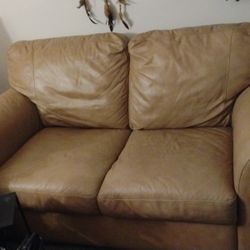Italian Leather Loveseat  And 3 Vintage Craftsmen Chairs
