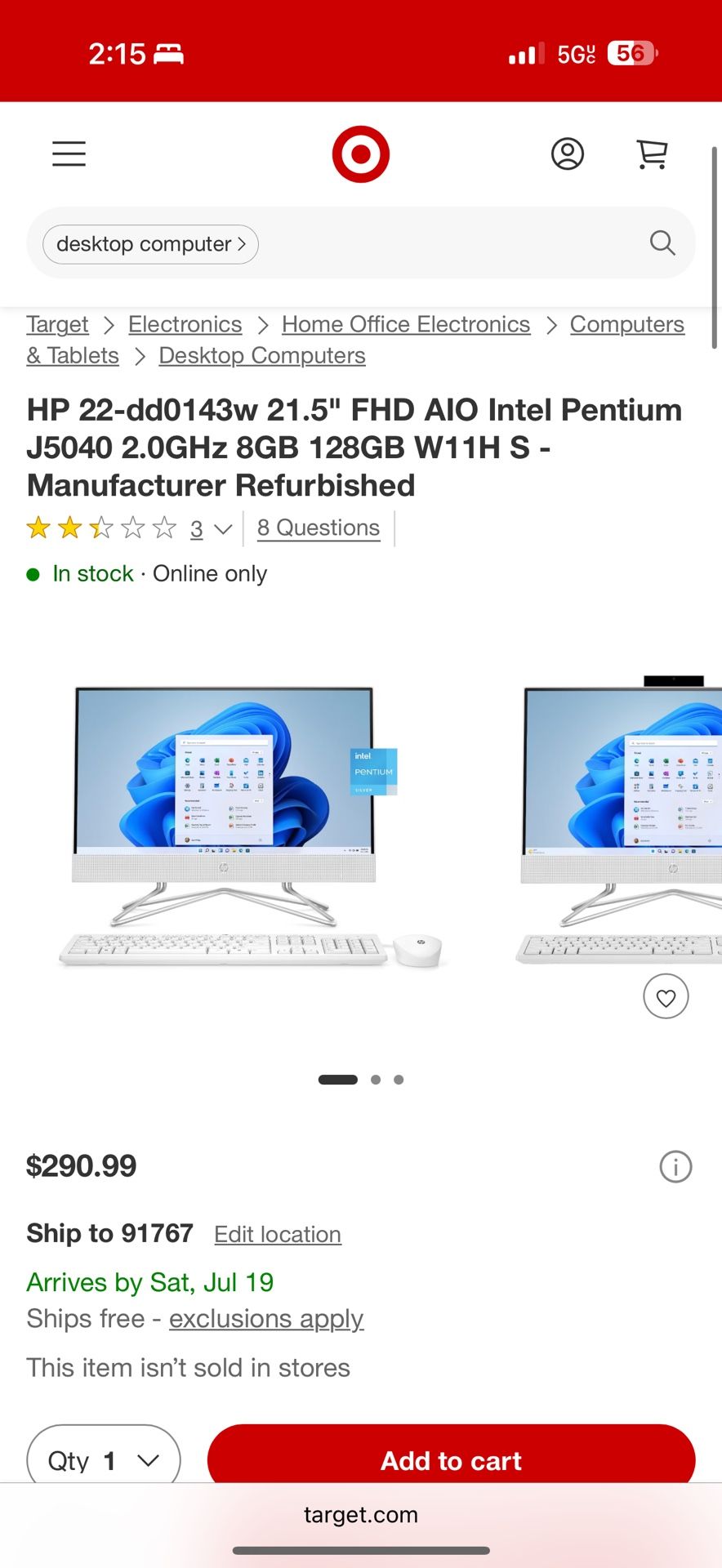 HP all in one desktop computer 