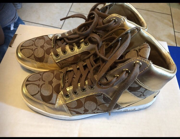 Coach Norra Gold and Tan high tops Size 8 excellent condition Rare