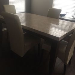 $1200 OBO, EXQUISITE MARBLE  DINING ROOM SET with (4) GLOVE LEATHER EURO CHAIRS