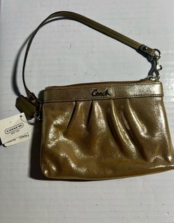 Coach Gold Metallic Leather Wristlet Mini Bag Purse Wallet Handbag