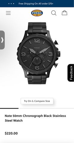 New Nate 50mm Chronograph Black Stainless Steel Watch