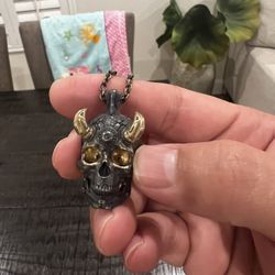 Black Silver With Gold  skull Pendant