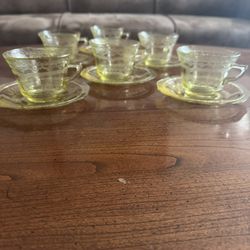 Vintage Yellow Glass Teacup Set