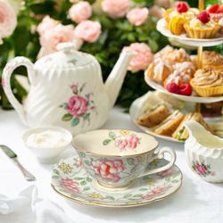 Diamond Occupied Japan 1940s Blue-Gray Floral Gilt Cup & Saucer