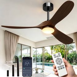 Ceiling Fans with Lights, 52 Inch Wooden Ceiling Fans with App Voice R