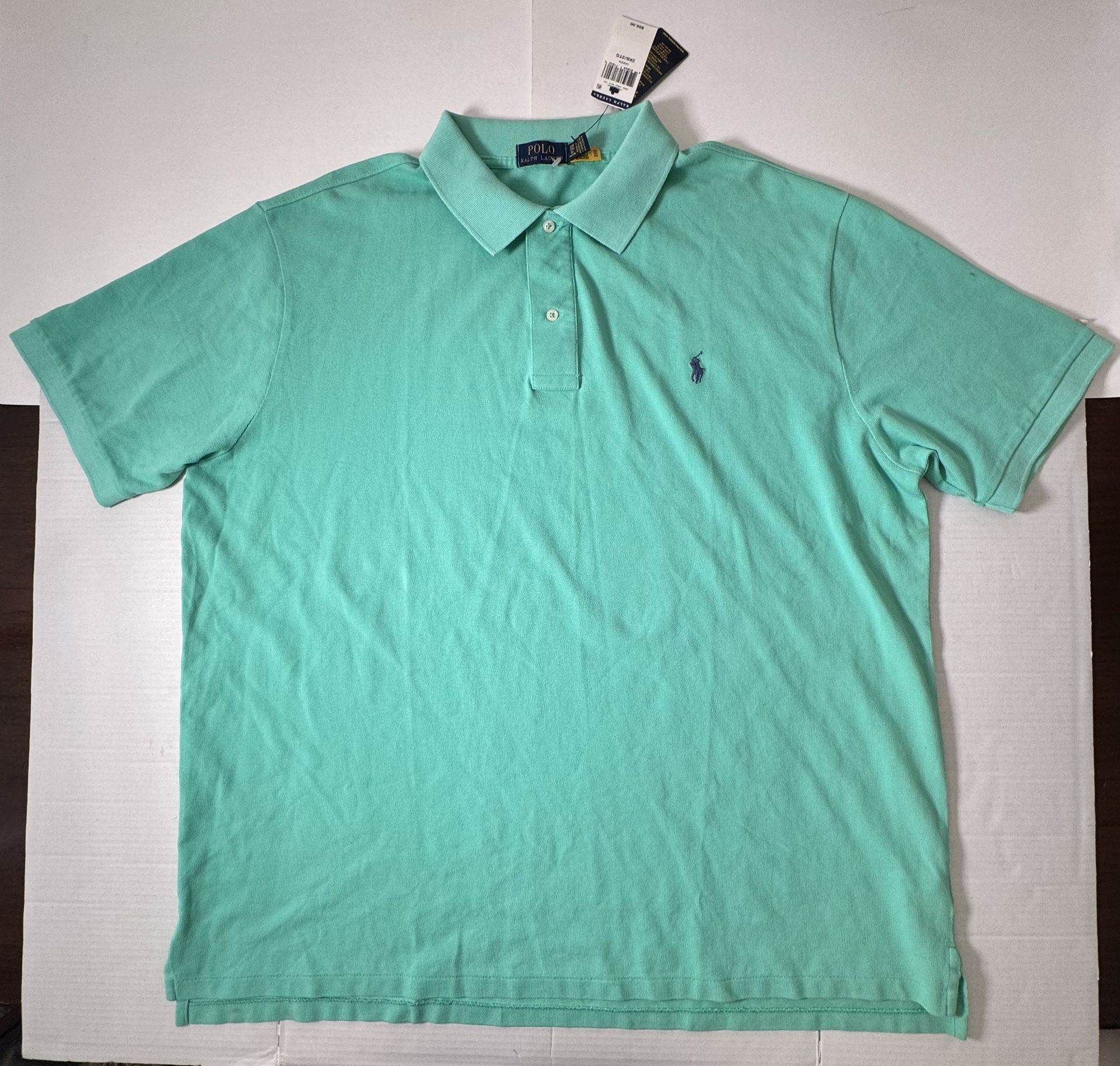 NWT Polo Ralph Lauren Short Sleeve Polo Shirt Embroidered Mint Teal Green Men Size 2XB / 2TG 2XLT