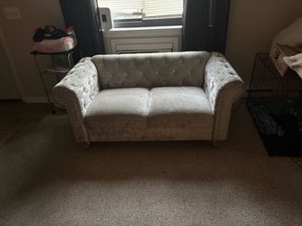 Crushed Velvet Tufted Loveseat with Nailhead Trim