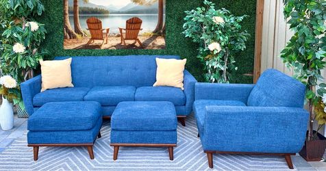 Free Delivery Dark Blue Room to Go Couch Chair & Double Ottoman set