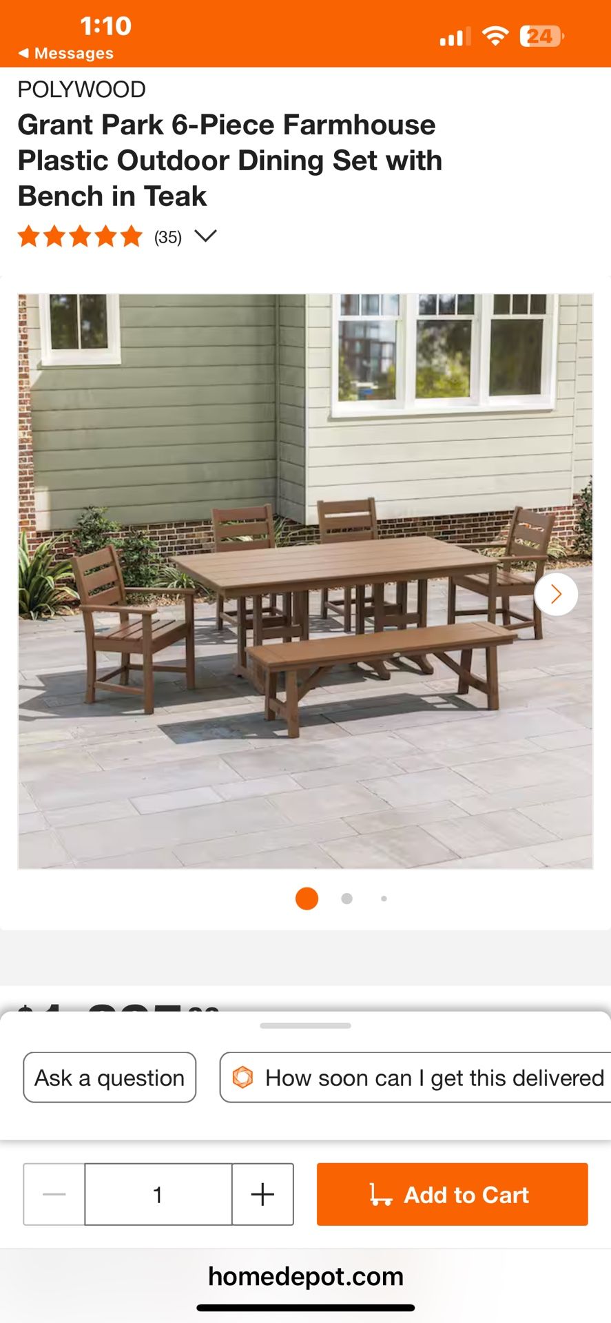 POLYWOOD Grant Park Piece Farmhouse Plastic Outdoor Dining Set