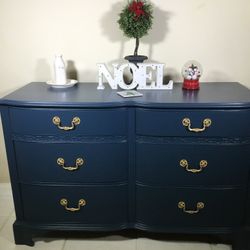 Refinished Drexel 6 Drawer Navy Dresser