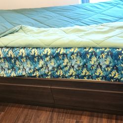 Twin Bed with Mattress and 3 Storage Drawers (Aventura)