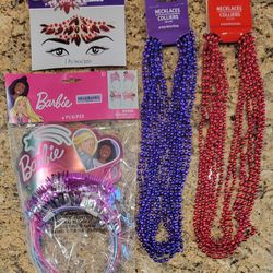 Party Accessories Bundle – Barbie Headbands, Beads, Face Gems
