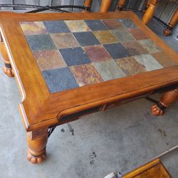 Large Coffee Table Tiles And Wood, Iron 