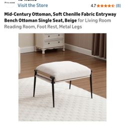 Mid-Century Ottoman, Soft Chenille Fabric Entryway Bench Ottoman Single Seat, Beige