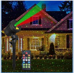 Christmas Projector Lights Outdoor Waterproof with Remote Control, Outdoor Christmas Decorations Garden & Landscape Lights with Red and Green Stars fo