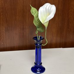 Indiana glass Cobalt blue cylindrical vase candlestick holder