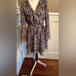 Beige by eci Multicolor Floral Patterned Long Sleeve Dress