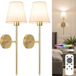 Battery Operated Wall Sconce Set of 2,Goldص
