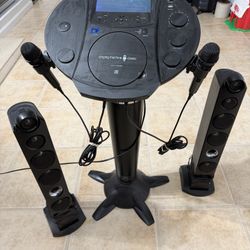 Singing Machine ISM1030BT Bluetooth Pedestal Karaoke System with Resting Tablet Cradle and 7"LCD Color Monitor and Two Microphones, Black