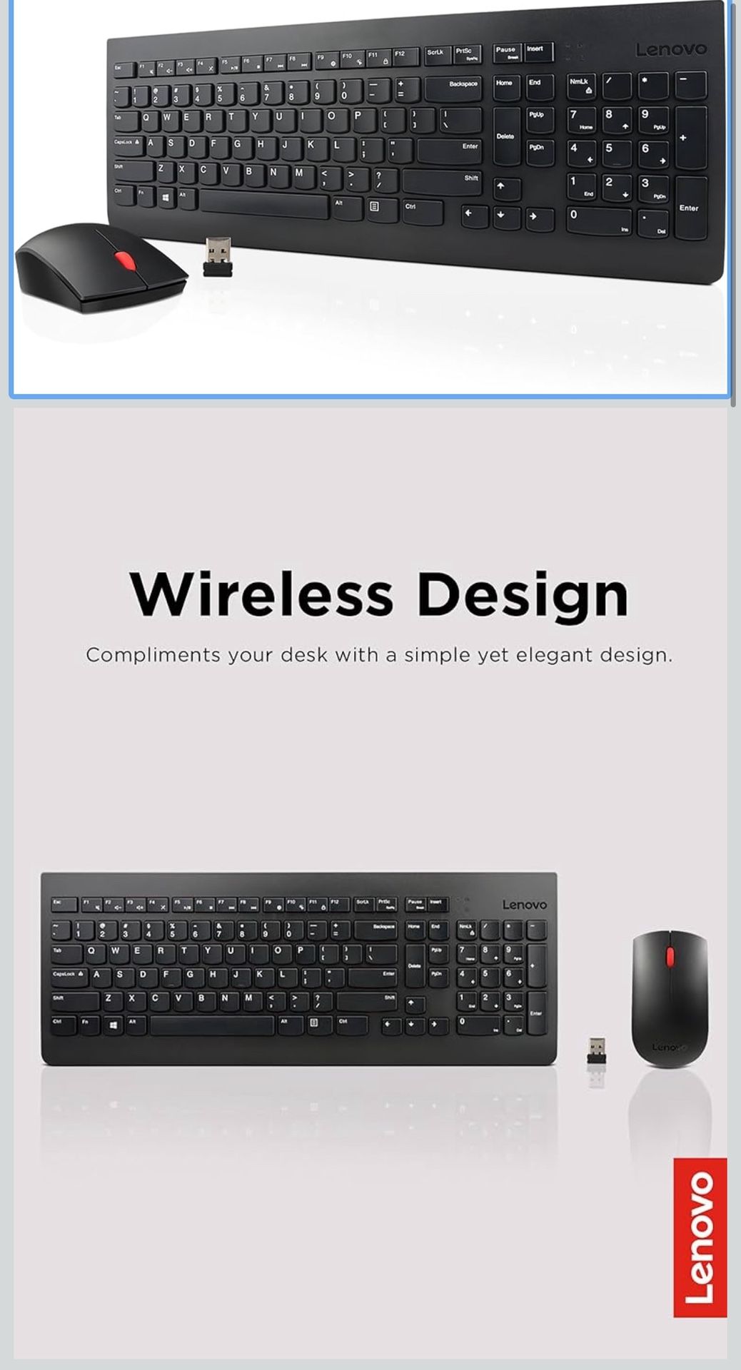 🔥Brand new🔥 Lenovo 510 Wireless Keyboard & Mouse Combo, 2.4 GHz Nano USB Receiver, Full Size, Island Key Design, Left or Right Hand, 1200 DPI Optica