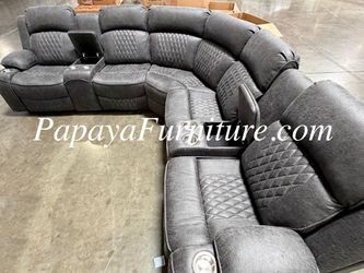 NEW POWER Reclining Sectional Couch Set Storage Console Cup holder Wireless Charging  Curved Recliner Sofa Ashley Style Glam Charcoal Black BIG SALE
