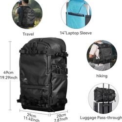 Tenzing 25L Camera Backpack with Rain Cover for Photographers 14 inch Laptop Compartment Waterproof Large Camera Bag for Drone,Cameras, Batteries, Len