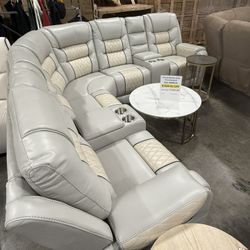 Living Room Recliner Sectional with Cup Holders in Grey and Beige (2.22)