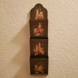 Vintage 3 Pocket Metal Bill, Mail,  Organizer With Pen Holder And 3 Key Hooks