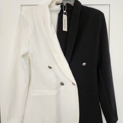 CBR Sz M two Tone Fabric Blazer, Padded Shoulders,  New With Tag