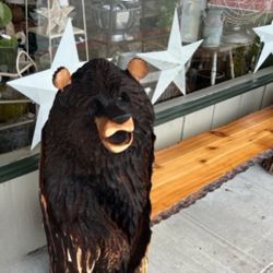 Hand Carved Bear Wooden Bench