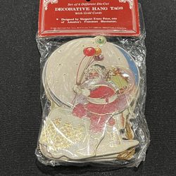 Vintage Shackman Die Cut Christmas Santa Hang/Gift Tags (6 Different) With Gold Cords